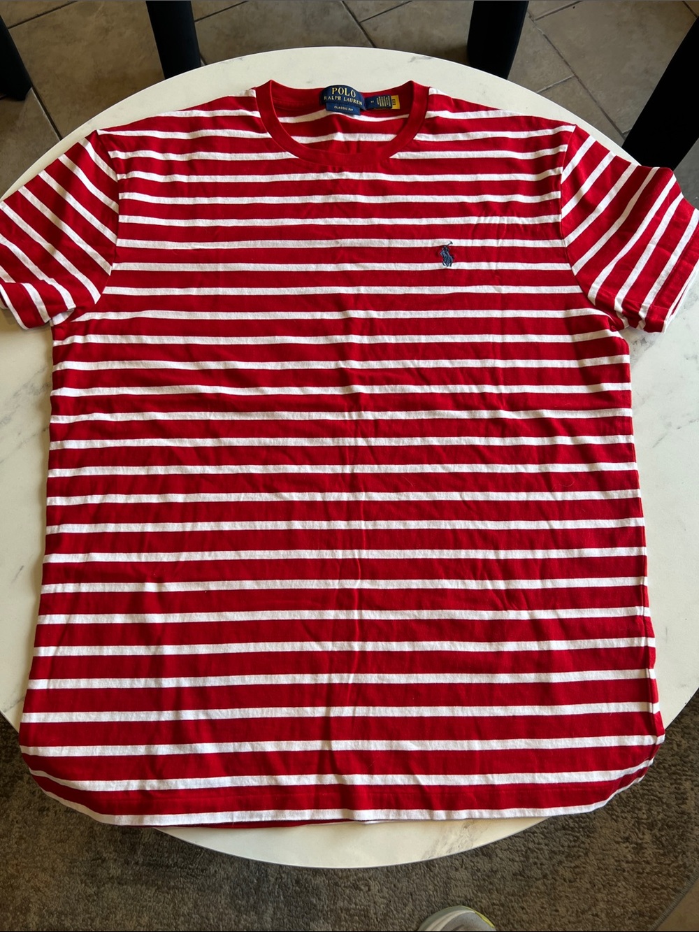 Polo by Ralph Lauren Red & White Striped Short Sleeve Crew Tee (Unisex) - Picture 3 of 9